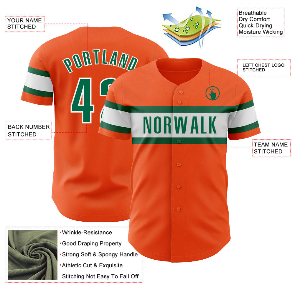 Custom Orange Kelly Green-White Authentic Baseball Jersey view 3