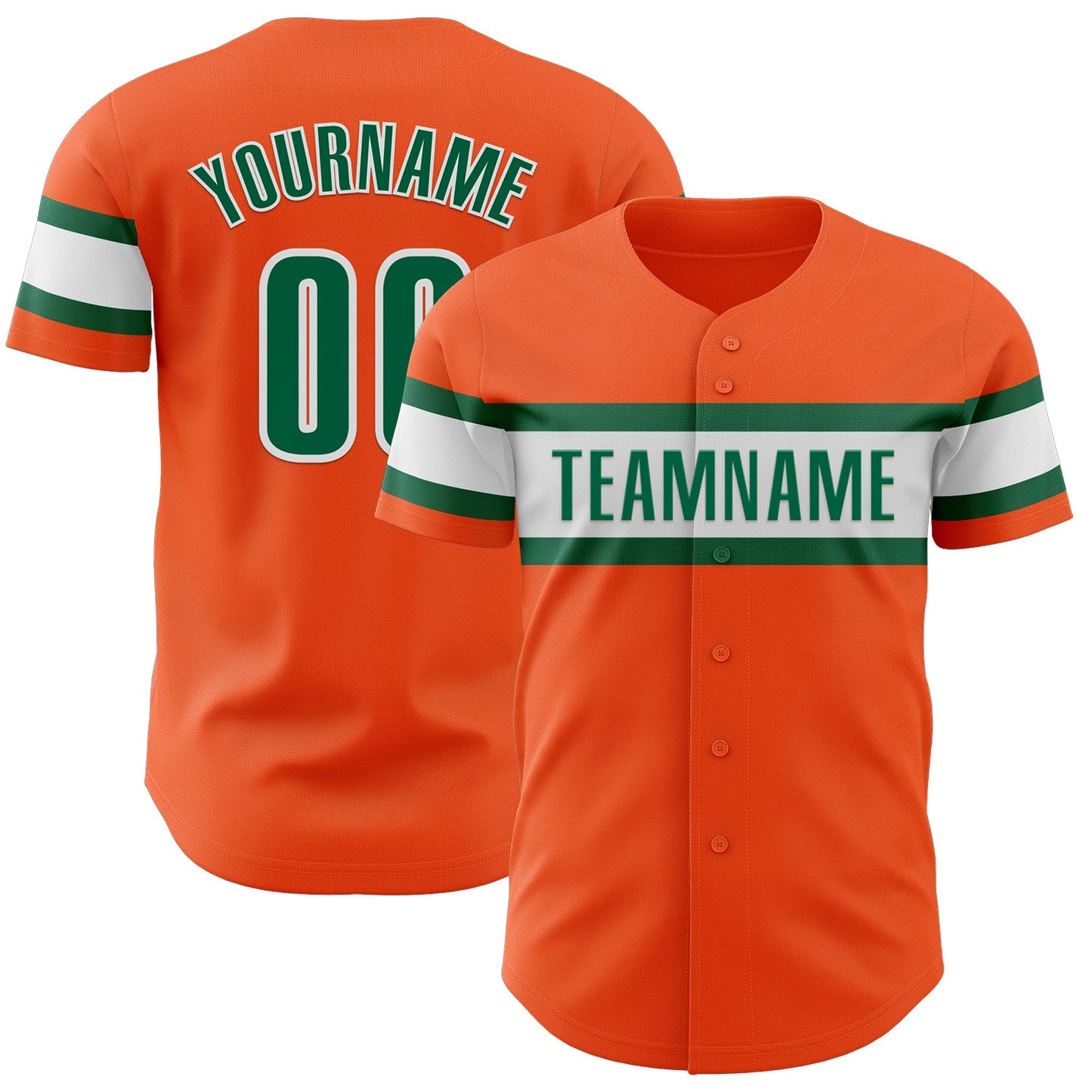 Custom Orange Kelly Green-White Authentic Baseball Jersey - Main View