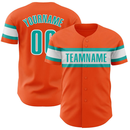 Custom Orange Aqua-White Authentic Baseball Jersey - Main View