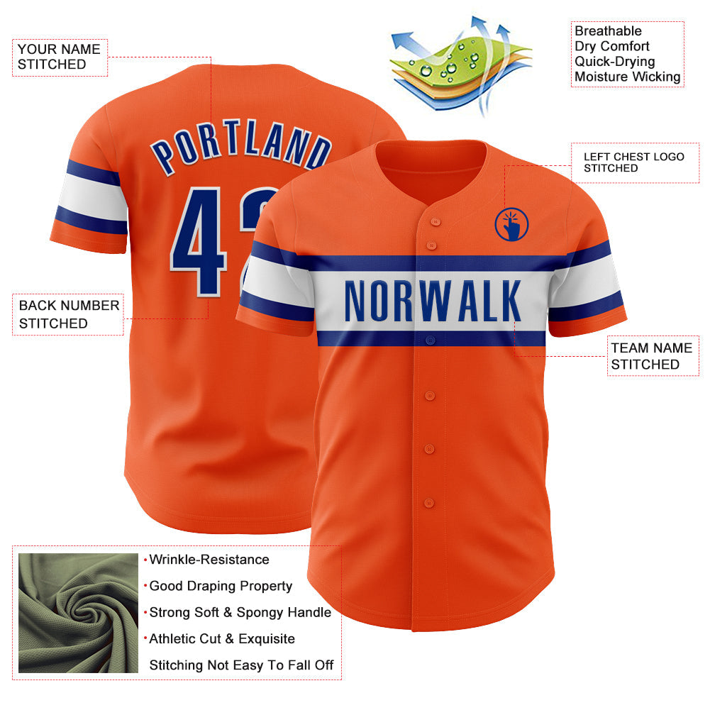 Custom Orange Royal-White Authentic Baseball Jersey view 3