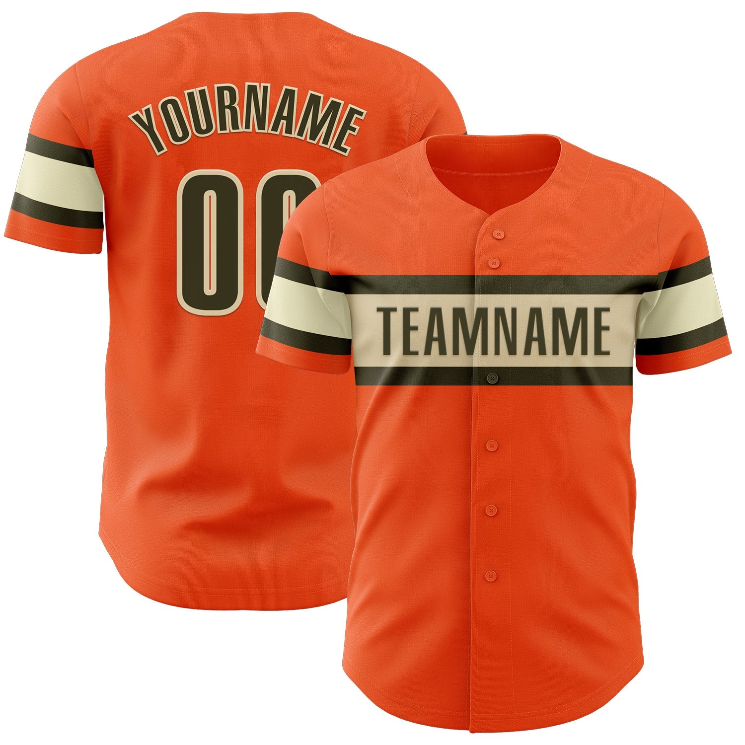 Custom Orange Olive-Cream Authentic Baseball Jersey - Main View