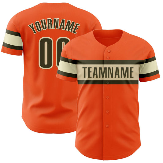 Custom Orange Olive-Cream Authentic Baseball Jersey - Main View