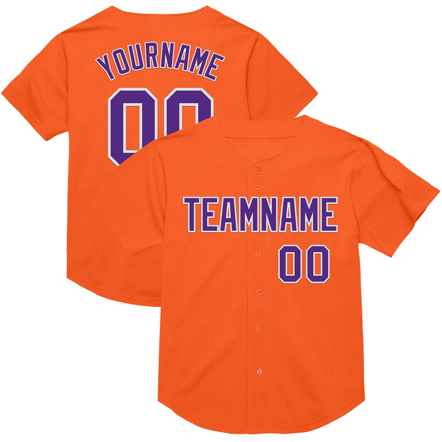 Custom Orange Purple-White Mesh Authentic Throwback Baseball Jersey - Main View