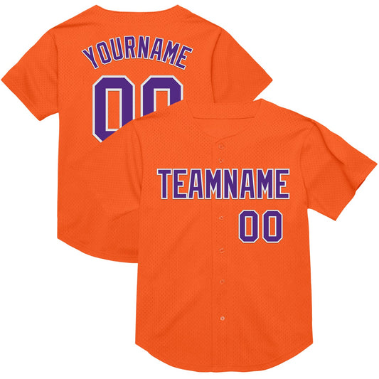 Custom Orange Purple-White Mesh Authentic Throwback Baseball Jersey - Main View