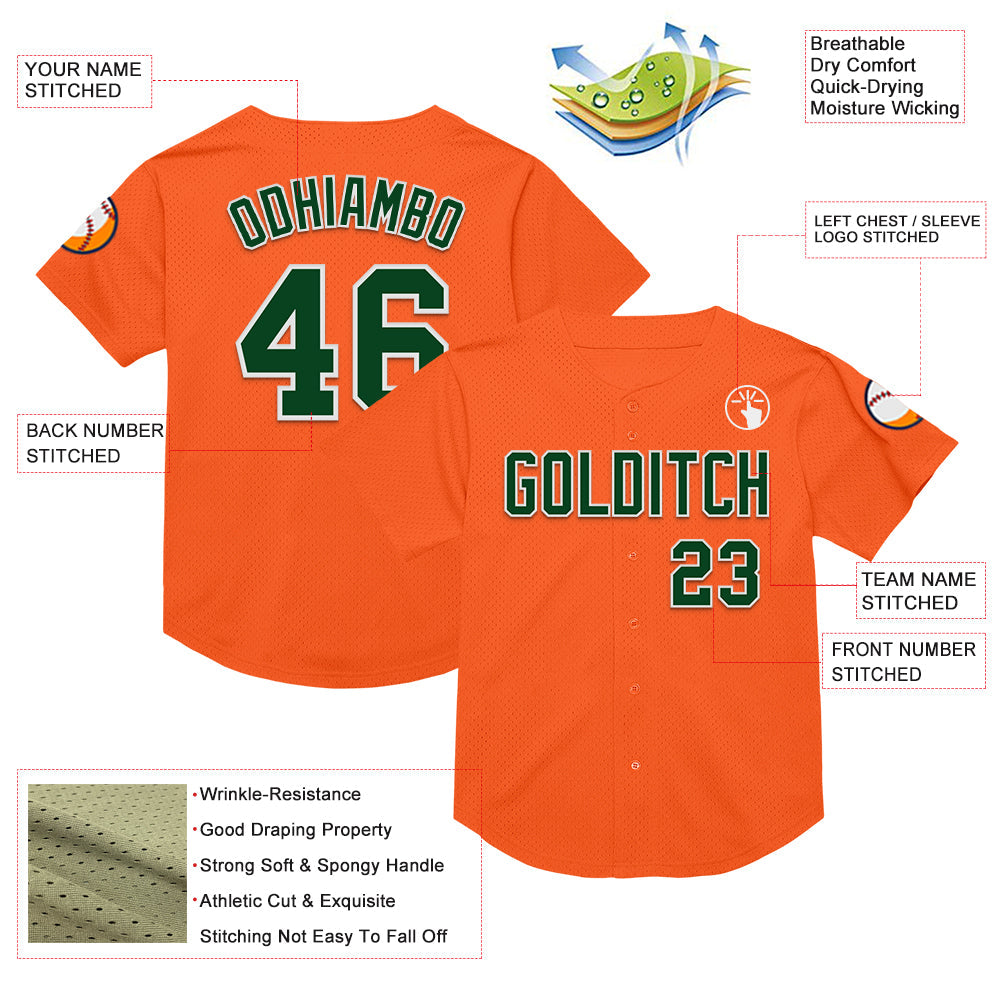Custom Orange Green-White Mesh Authentic Throwback Baseball Jersey view 3