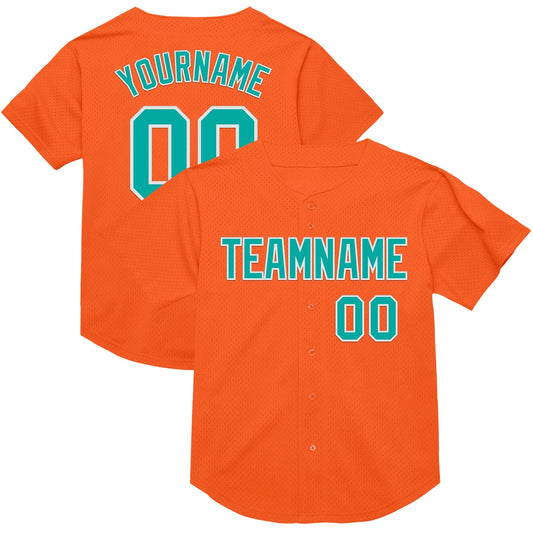 Custom Orange Aqua-White Mesh Authentic Throwback Baseball Jersey - Main View