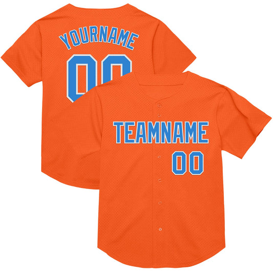 Custom Orange Electric Blue-White Mesh Authentic Throwback Baseball Jersey - Main View