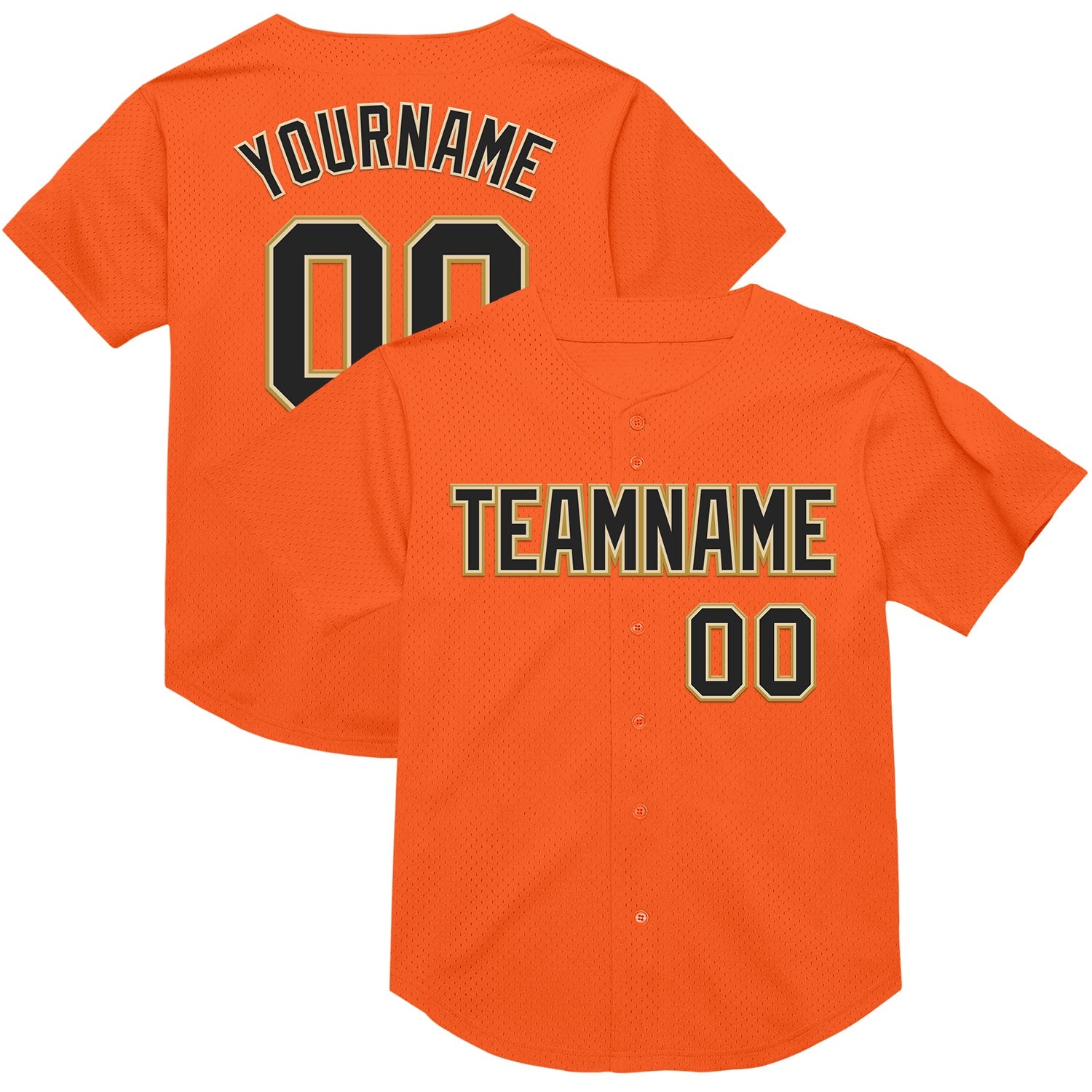 Custom Orange Black Cream-Old Gold Mesh Authentic Throwback Baseball Jersey - Main View