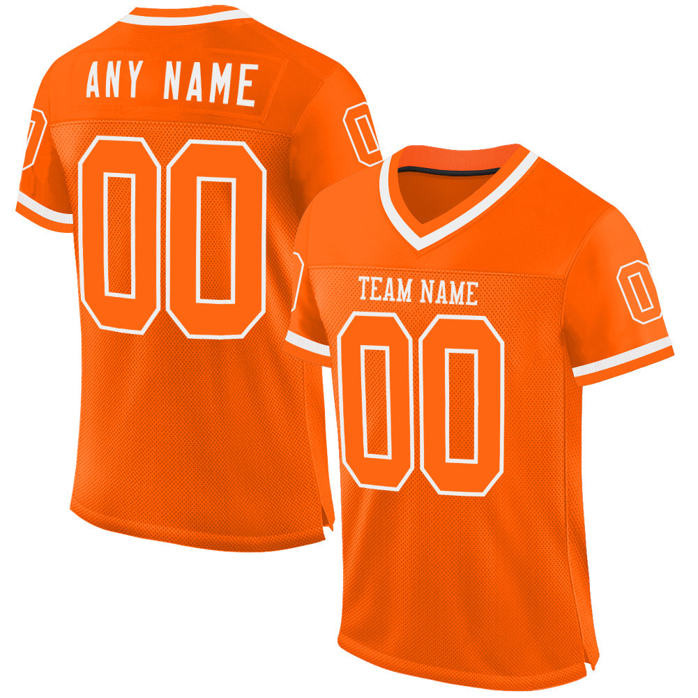 Custom Orange White Mesh Authentic Throwback Football Jersey - Main View