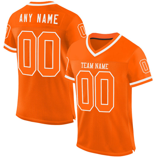 Custom Orange White Mesh Authentic Throwback Football Jersey - Main View