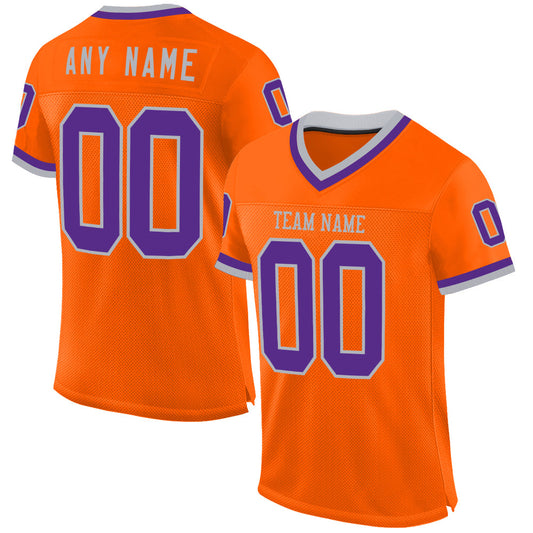 Custom Orange Purple-Gray Mesh Authentic Throwback Football Jersey - Main View