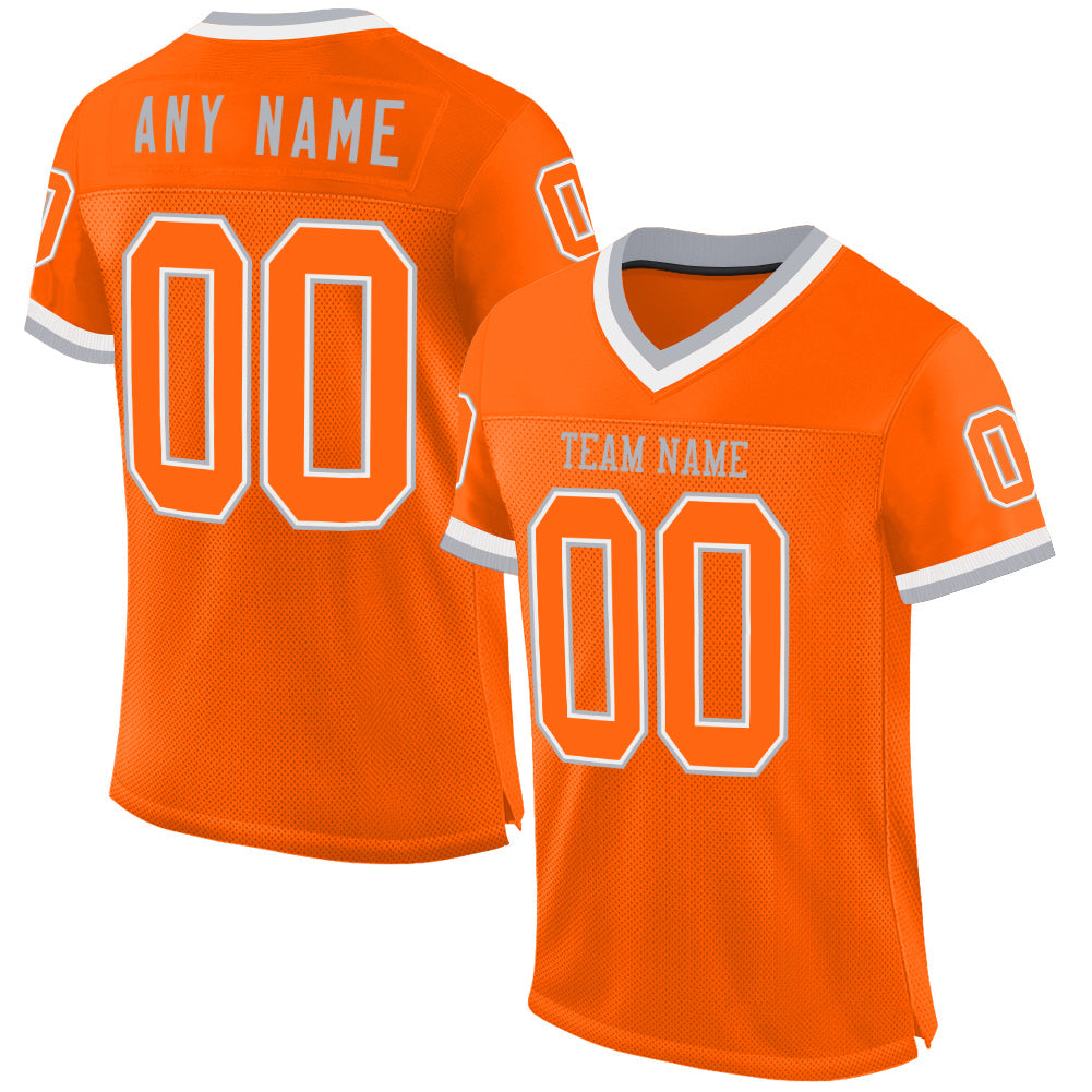 Custom Orange White-Gray Mesh Authentic Throwback Football Jersey - Main View