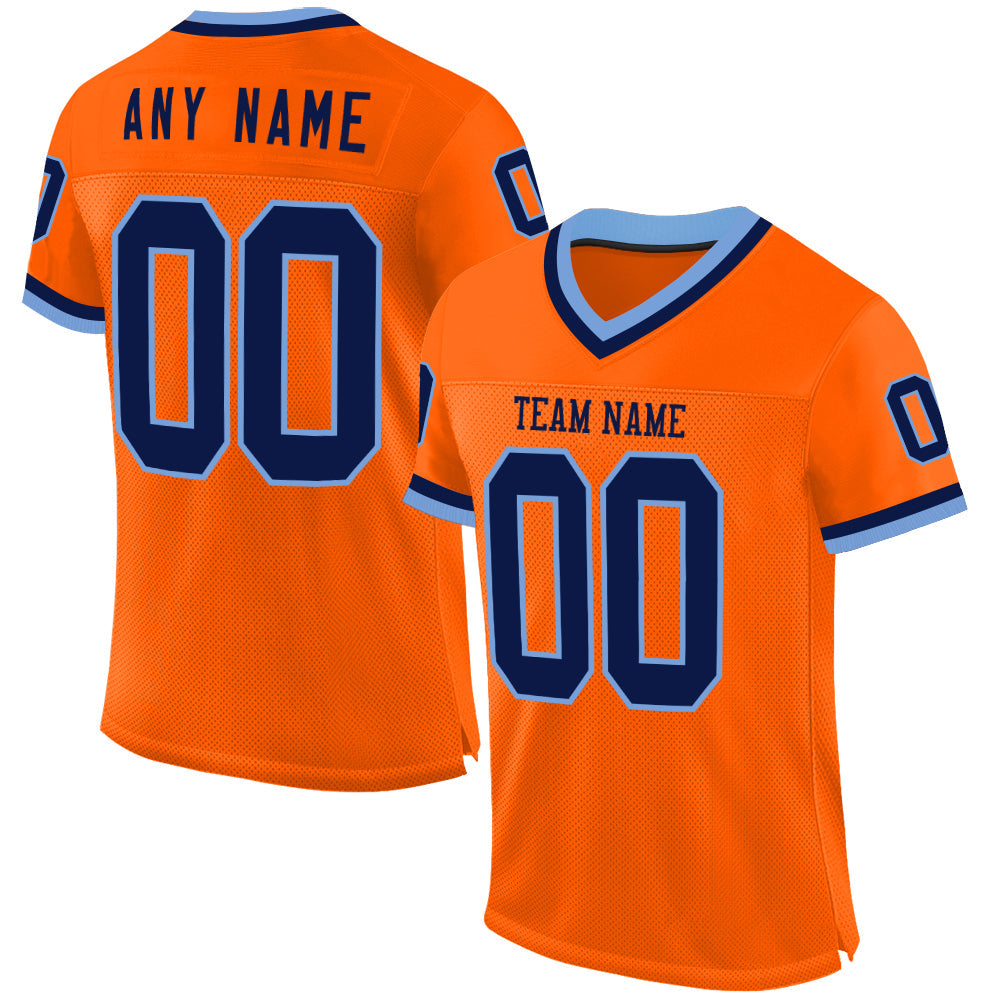 Custom Orange Navy-Light Blue Mesh Authentic Throwback Football Jersey - Main View