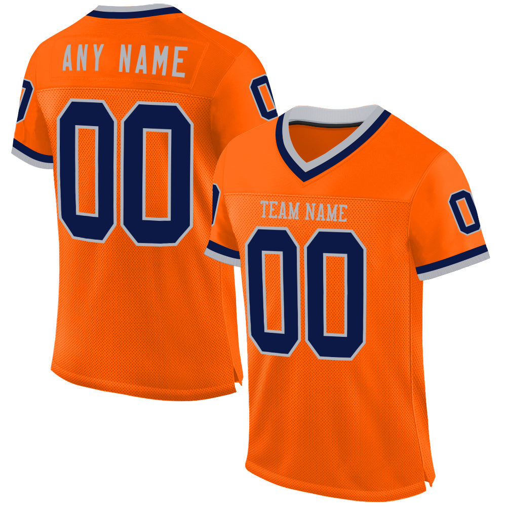 Custom Orange Navy-Gray Mesh Authentic Throwback Football Jersey - Main View