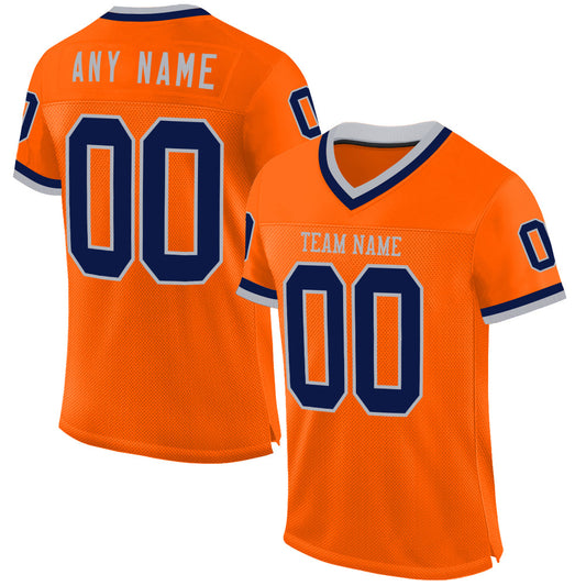 Custom Orange Navy-Gray Mesh Authentic Throwback Football Jersey - Main View