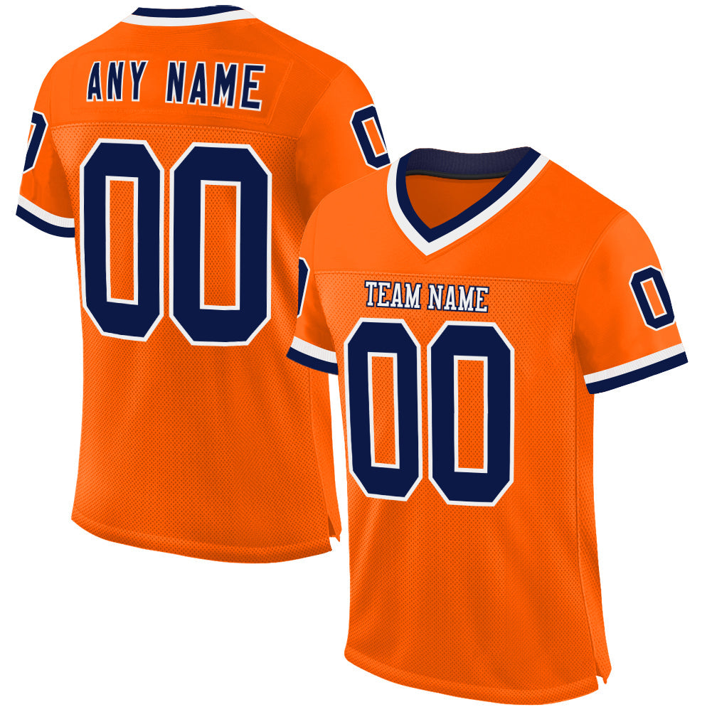Custom Orange Navy-White Mesh Authentic Throwback Football Jersey - Main View