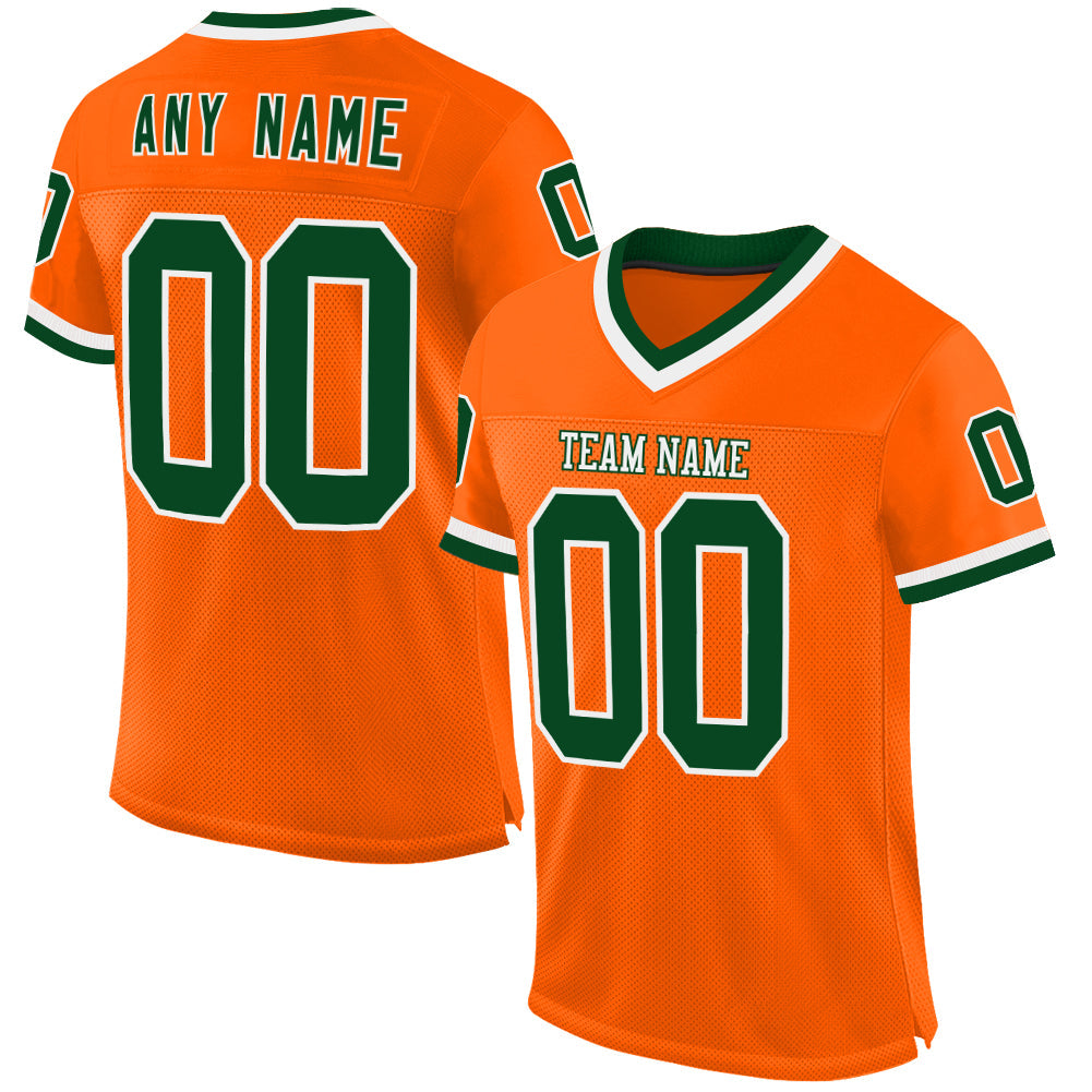 Custom Orange Green-White Mesh Authentic Throwback Football Jersey - Main View