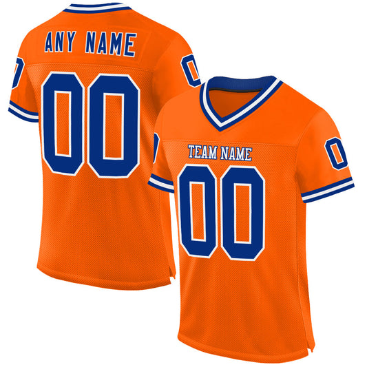 Custom Orange Royal-White Mesh Authentic Throwback Football Jersey - Main View