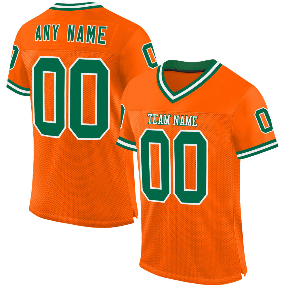 Custom Orange Kelly Green-White Mesh Authentic Throwback Football Jersey - Main View