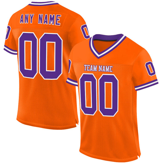 Custom Orange Purple-White Mesh Authentic Throwback Football Jersey - Main View