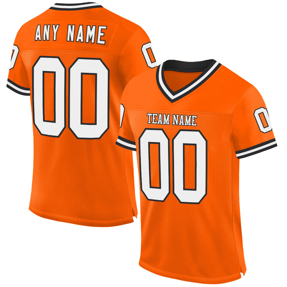 Custom Orange White-Black Mesh Authentic Throwback Football Jersey - Main View