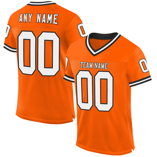 Custom Orange White-Black Mesh Authentic Throwback Football Jersey - Main View