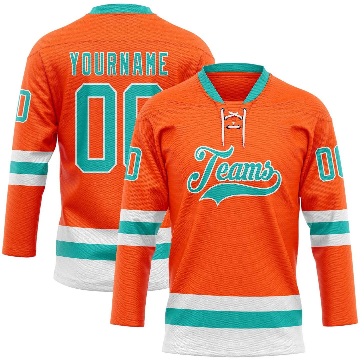 Custom Orange Aqua-White Hockey Lace Neck Jersey - Main View