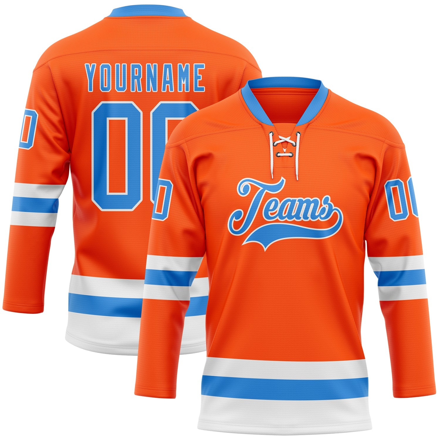 Custom Orange Powder Blue-White Hockey Lace Neck Jersey - Main View