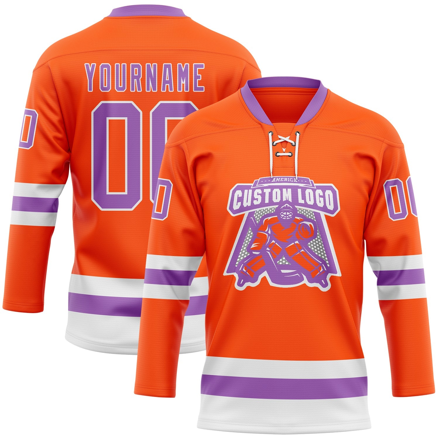 Custom Orange Medium Purple-White Hockey Lace Neck Jersey view 2