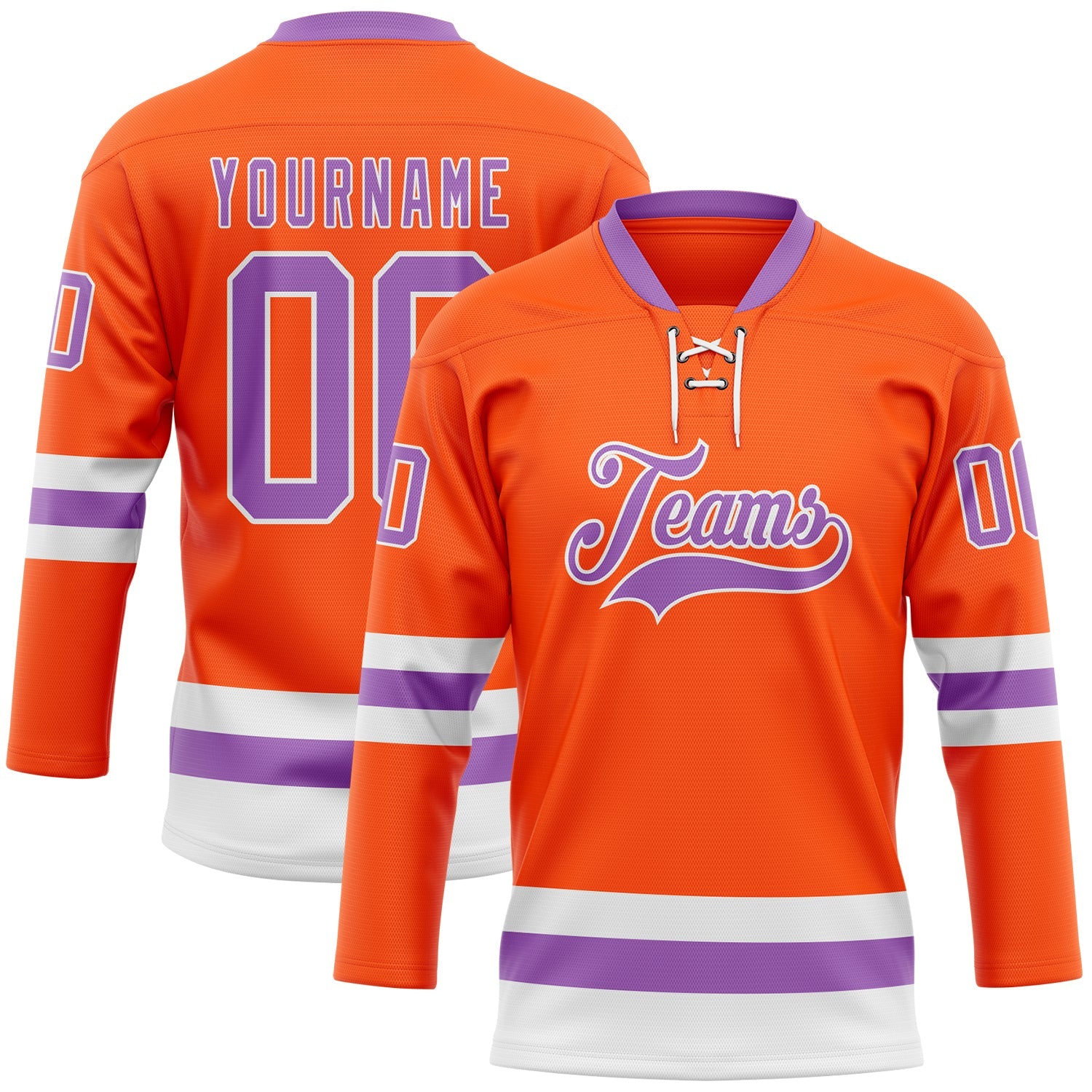 Custom Orange Medium Purple-White Hockey Lace Neck Jersey - Main View