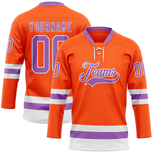 Custom Orange Medium Purple-White Hockey Lace Neck Jersey - Main View