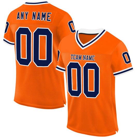 Custom Orange Navy-White Mesh Authentic Throwback Football Jersey - Main View