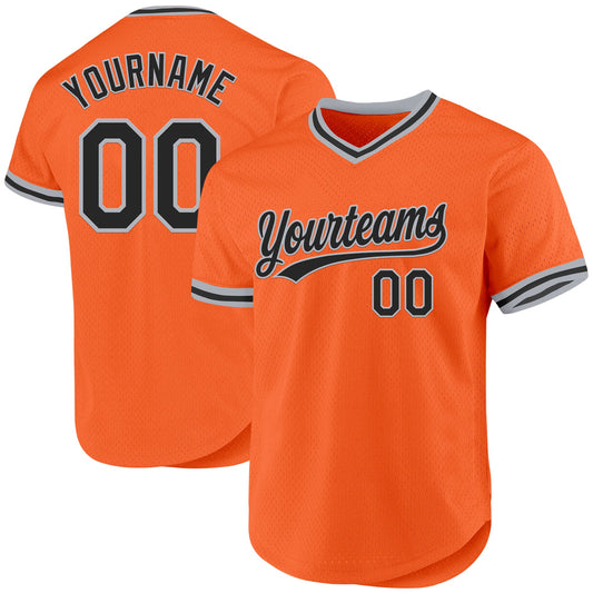 Custom Orange Black-Gray Authentic Throwback Baseball Jersey - Main View
