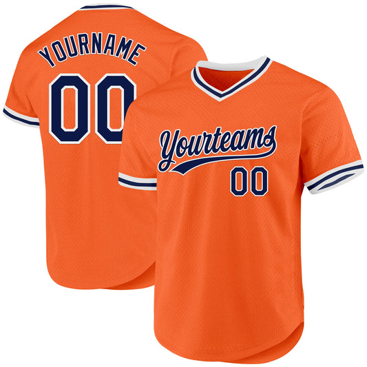 Custom Orange Navy-White Authentic Throwback Baseball Jersey - Main View