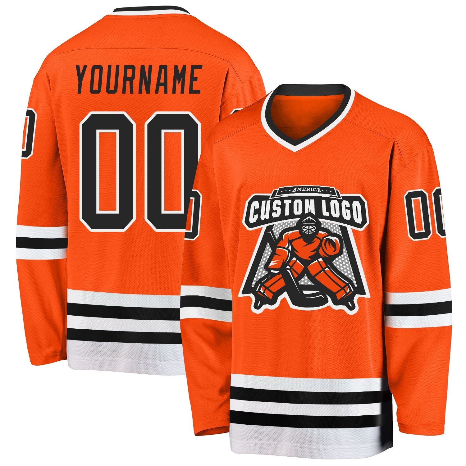 Custom Orange Black-White Hockey Jersey view 2