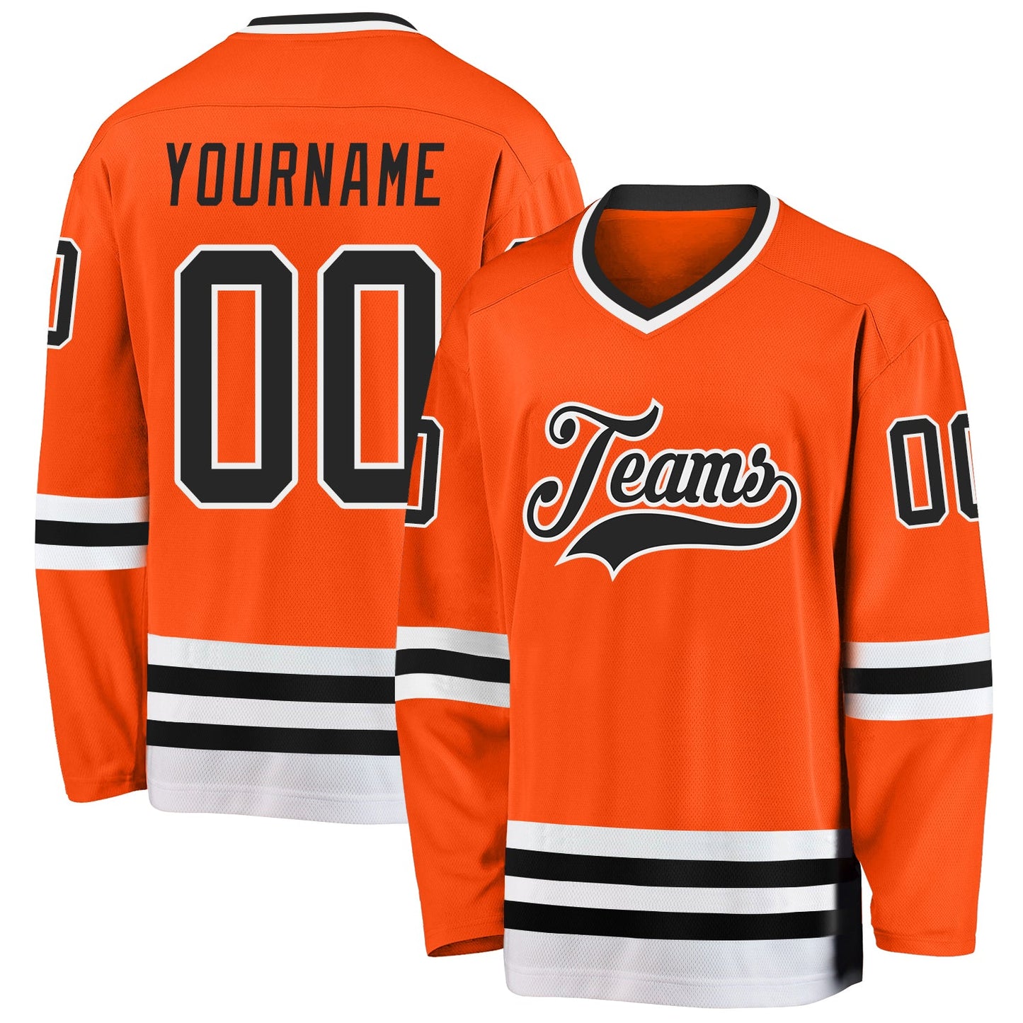 Custom Orange Black-White Hockey Jersey - Main View