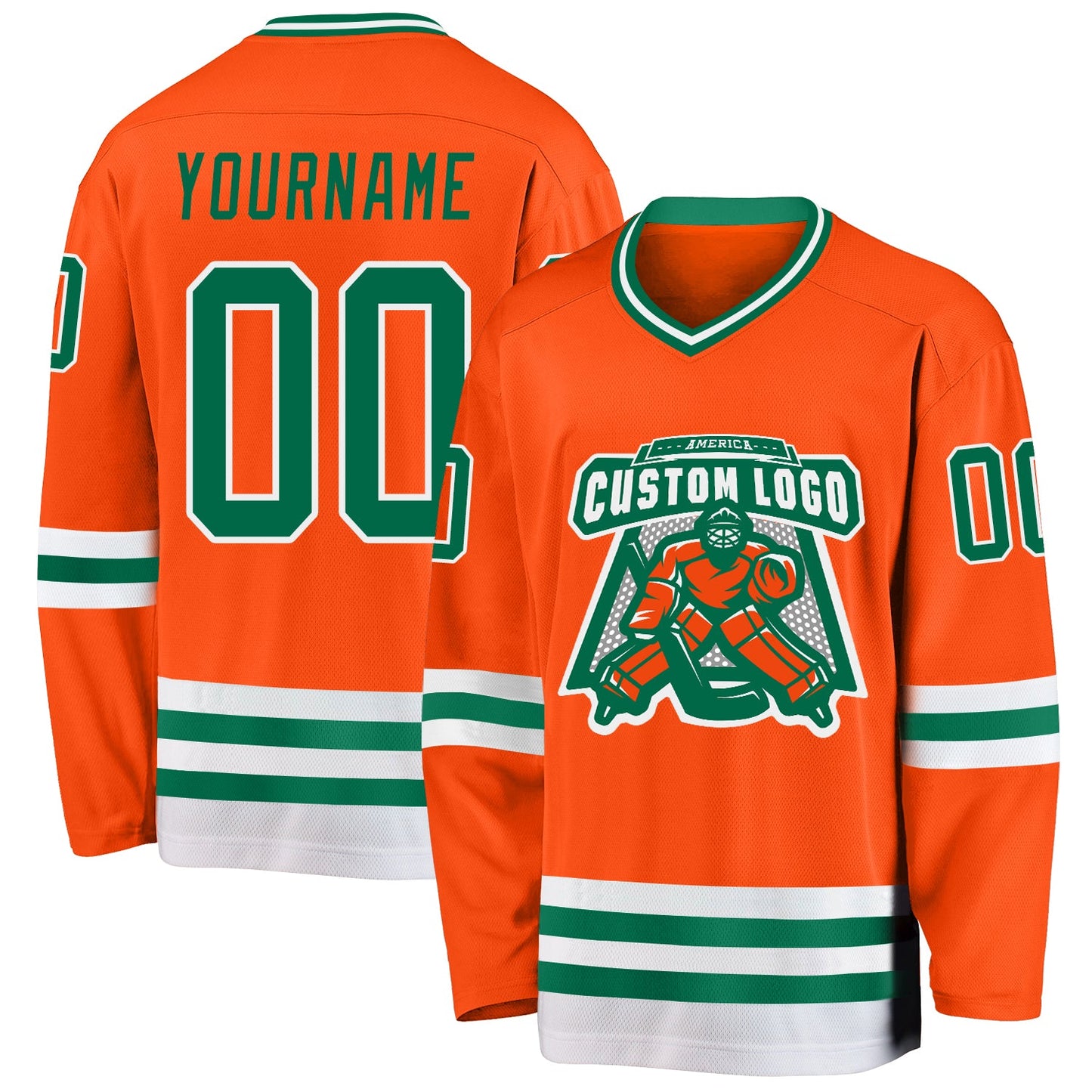 Custom Orange Kelly Green-White Hockey Jersey view 2