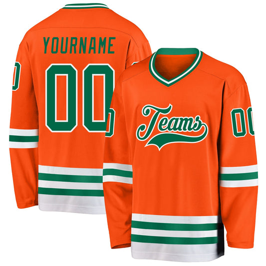 Custom Orange Kelly Green-White Hockey Jersey - Main View