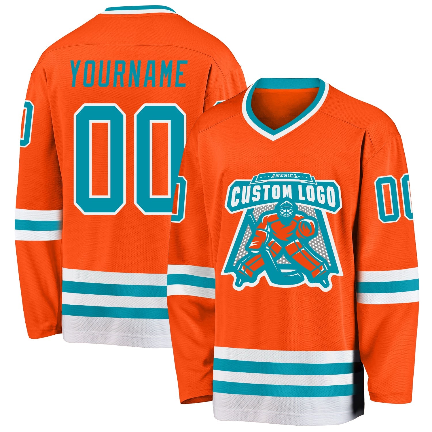Custom Orange Teal-White Hockey Jersey view 2