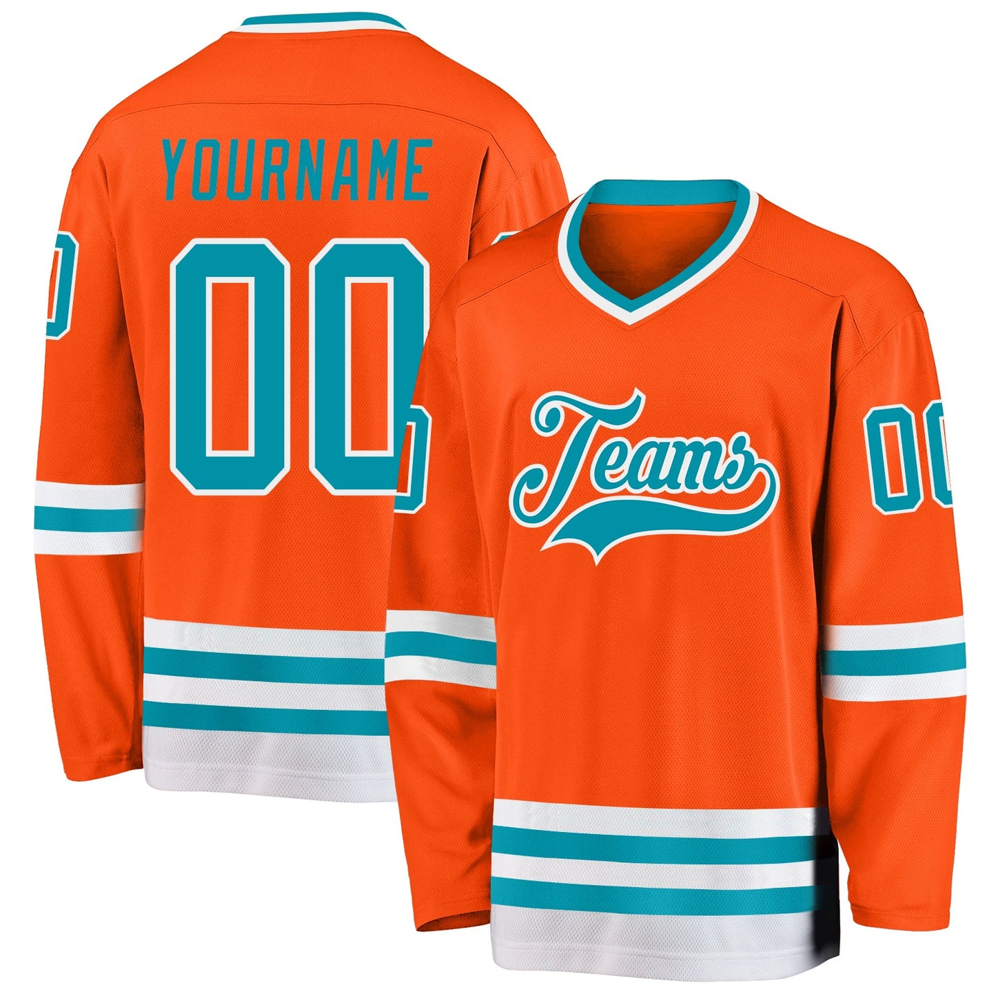 Custom Orange Teal-White Hockey Jersey - Main View