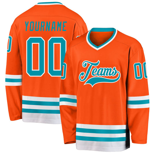 Custom Orange Teal-White Hockey Jersey - Main View