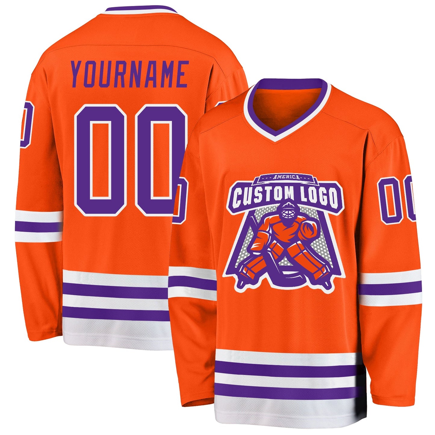 Custom Orange Purple-White Hockey Jersey view 2
