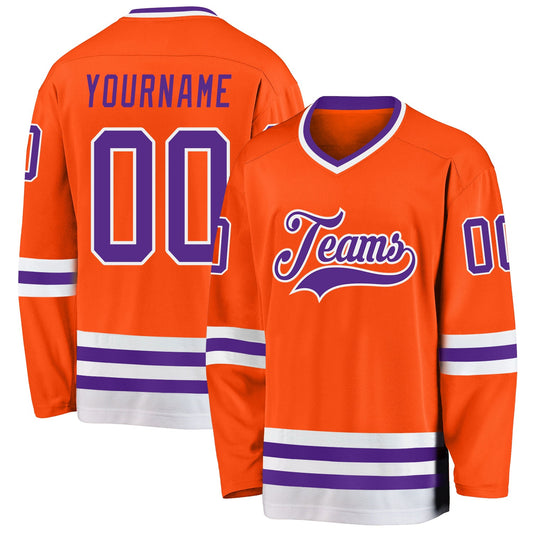 Custom Orange Purple-White Hockey Jersey - Main View