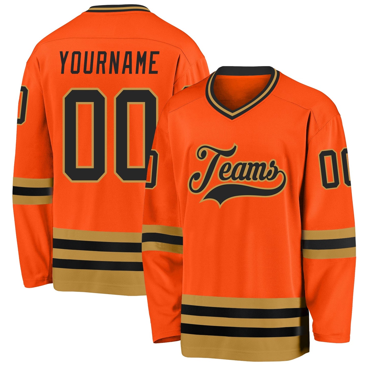 Custom Orange Black-Old Gold Hockey Jersey - Main View