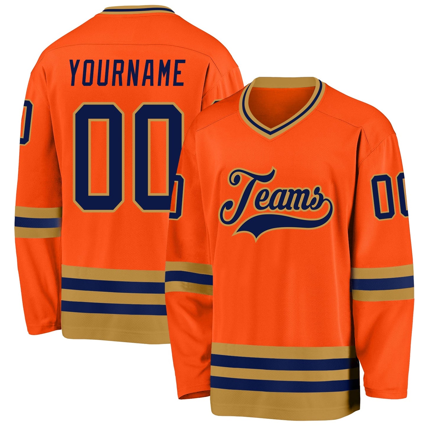 Custom Orange Navy-Old Gold Hockey Jersey - Main View