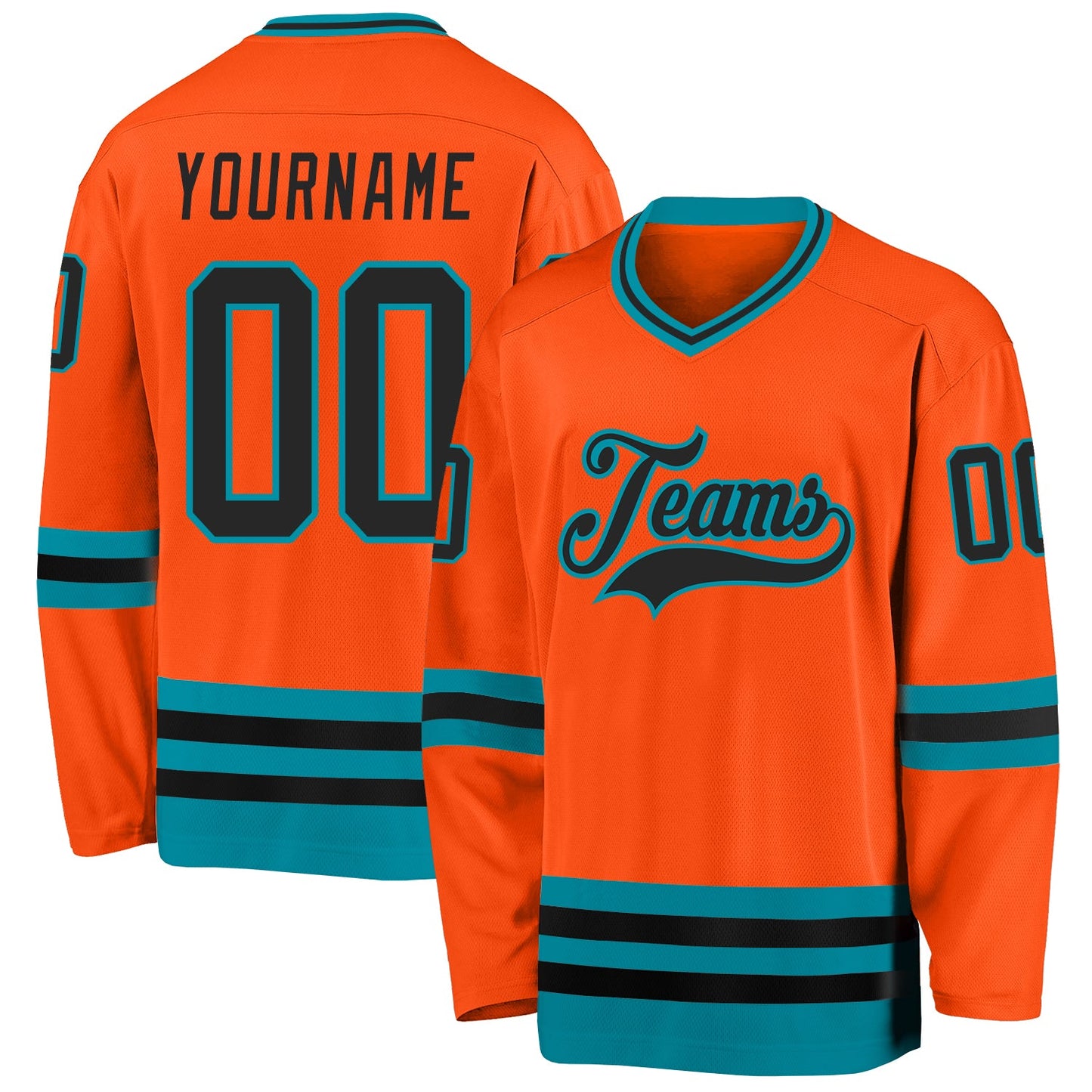 Custom Orange Black-Teal Hockey Jersey - Main View