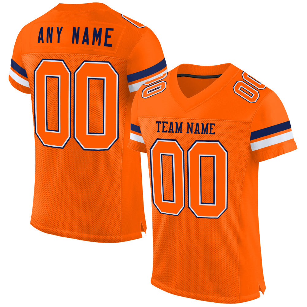 Custom Orange White-Navy Mesh Authentic Football Jersey - Main View