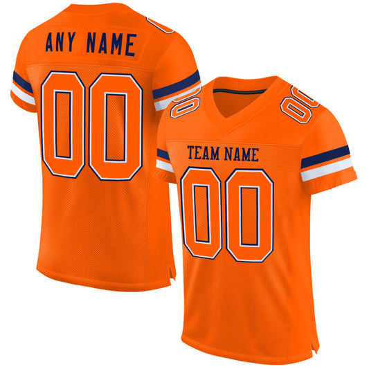 Custom Orange White-Navy Mesh Authentic Football Jersey - Main View