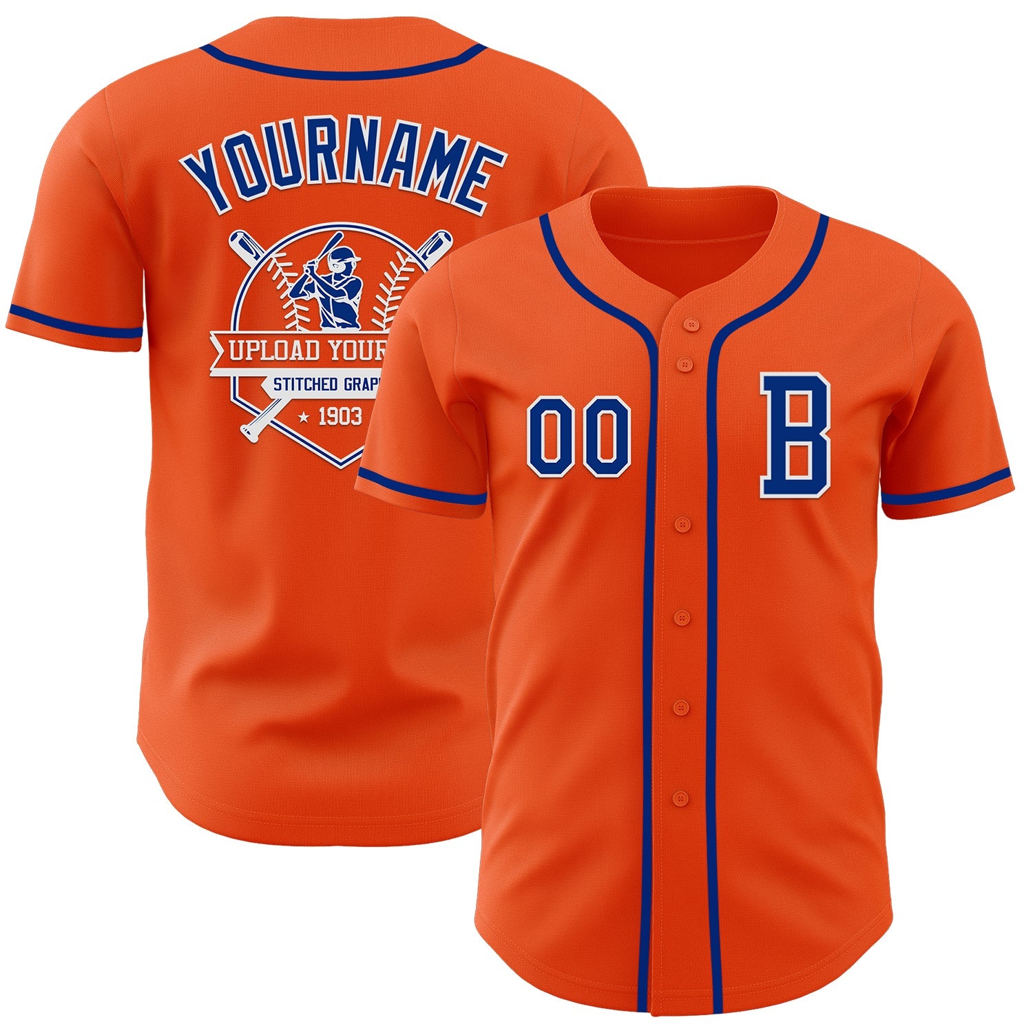 Custom Orange Royal-White Authentic Baseball Jersey view 5
