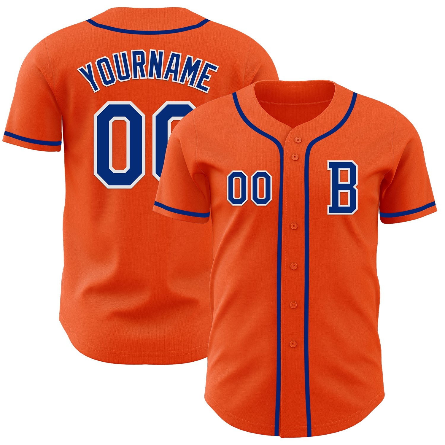 Custom Orange Royal-White Authentic Baseball Jersey - Main View